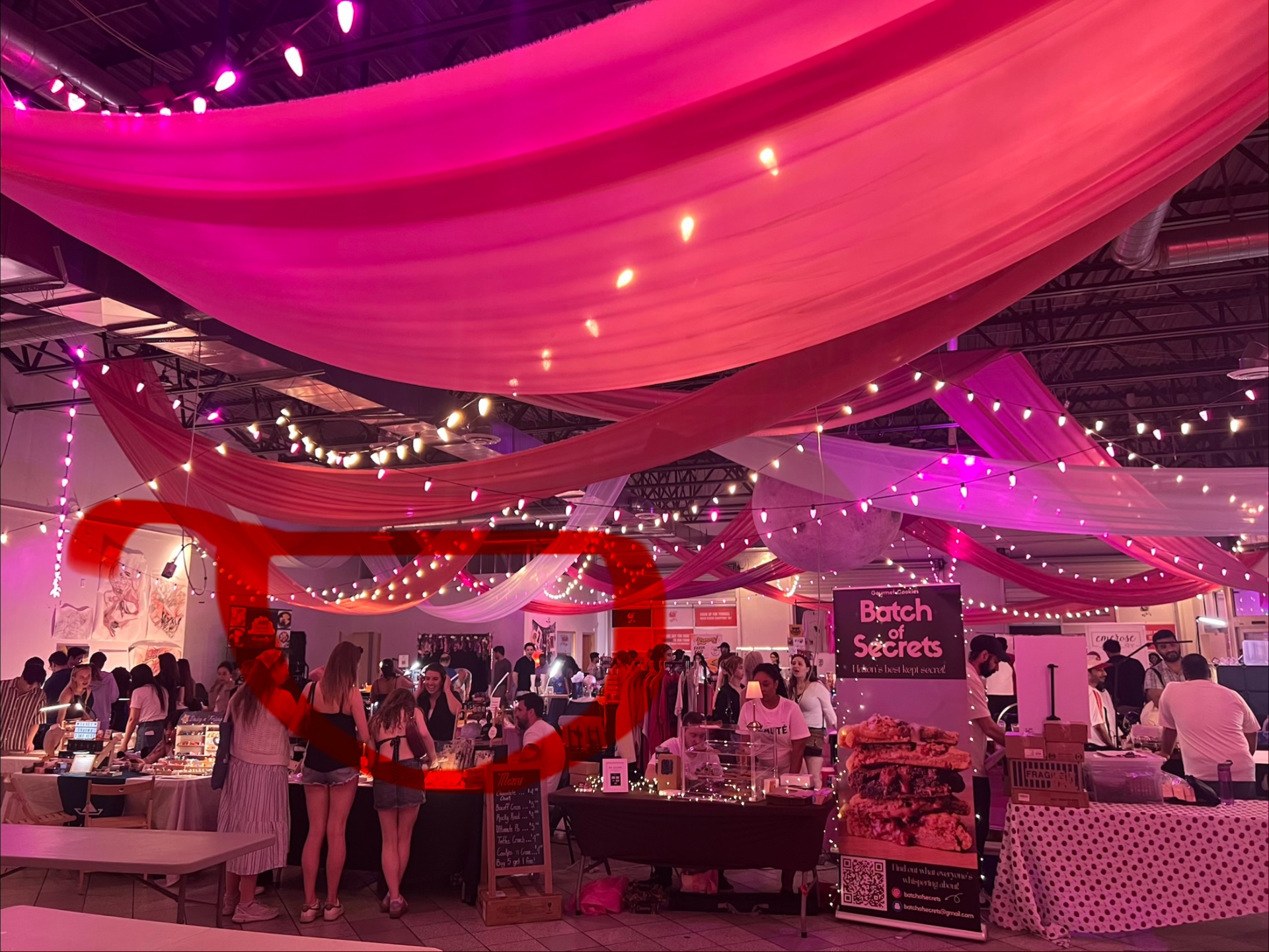 Toronto Night Market — pink draped lights